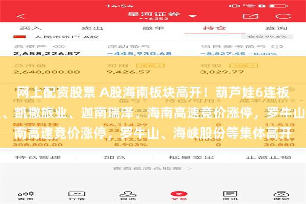 网上配资股票 A股海南板块高开！葫芦娃6连板，欣龙控股、康芝药业、凯撒旅业、迦南瑞泽、海南高速竞价涨停，罗牛山、海峡股份等集体高开